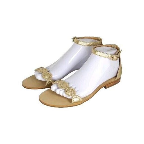 Jack Rogers Women's Daphne US8,5M Rose Gold Leather Ankle Strap Flats Sandals - Picture 1 of 14
